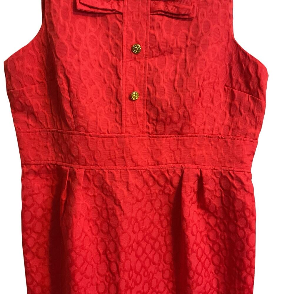 Red Sleeveless Dress| Sz 18 |Cotton Blend |Jacquard Sheath Career - Picture 5 of 13
